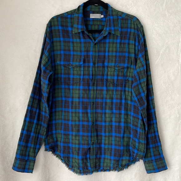 Vince Blue/Green Plaid Print Button Shirt Size M - Picture 1 of 13